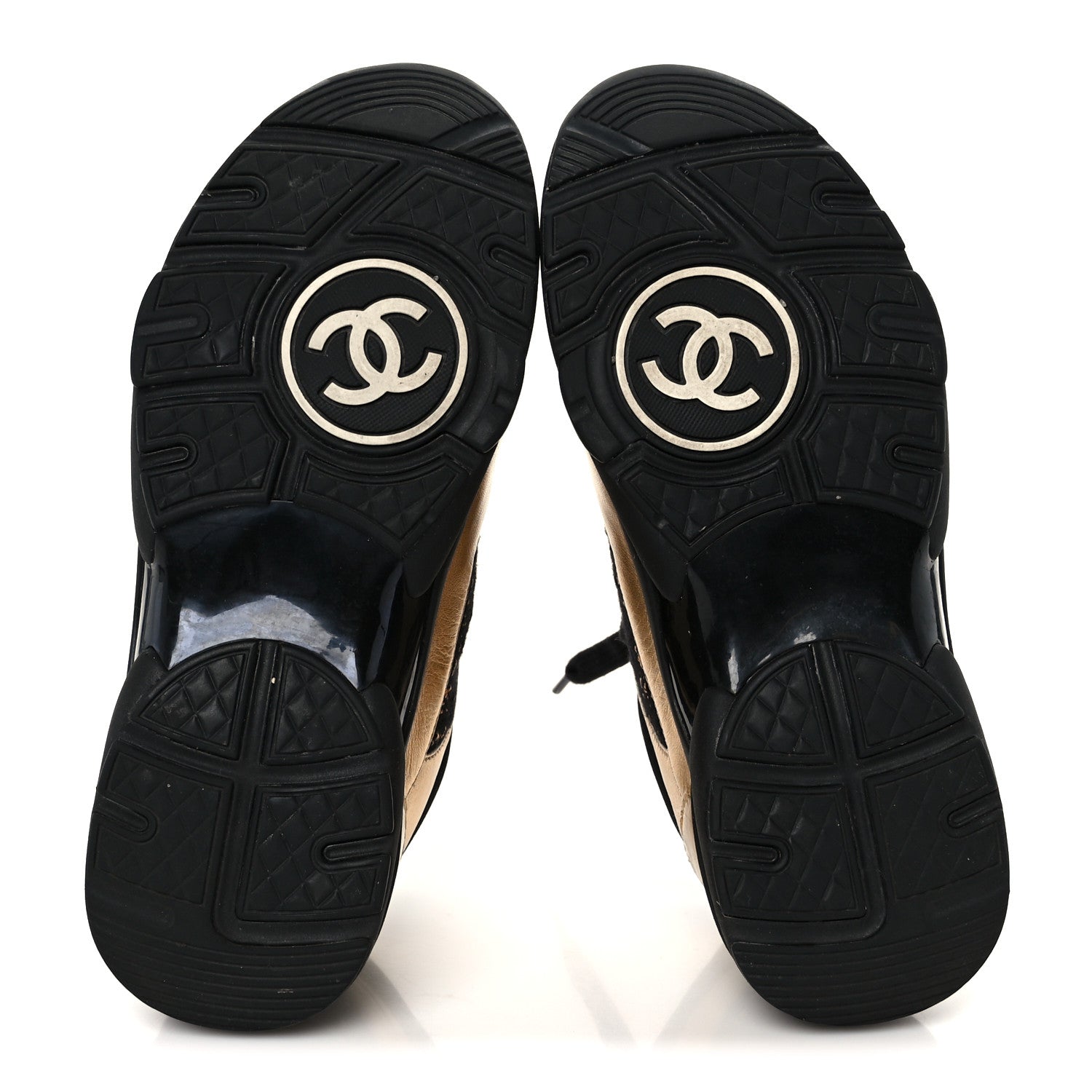 Satin Lambskin Fabric Tweed CC Sneakers 35.5 Gold Black