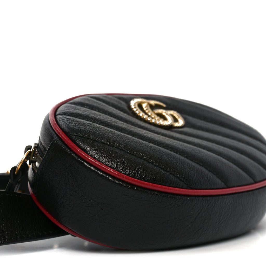 Gucci Azalea Calfskin Matelasse Diagonal Torchon GG Marmont Belt Bag 75 30 Black Romantic Cerise