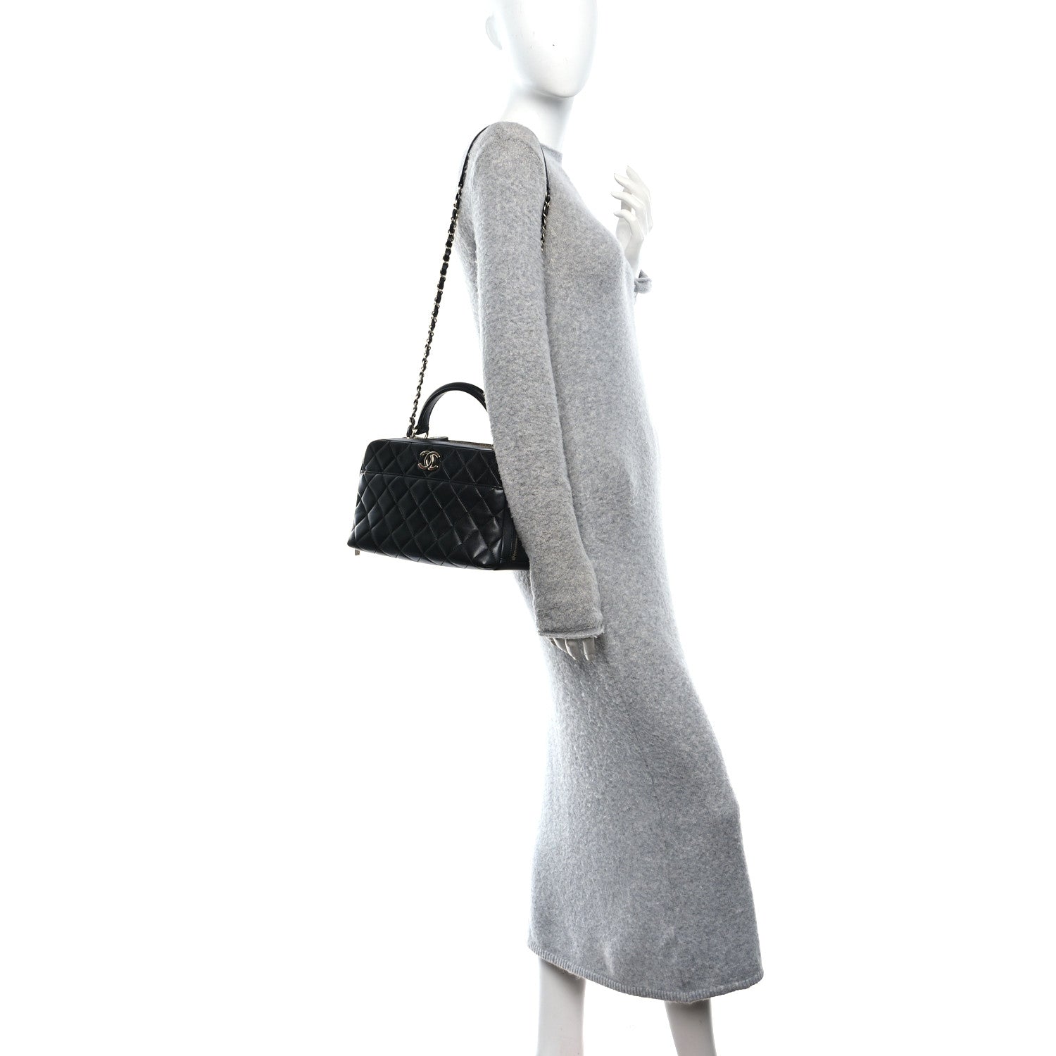 Chanel Lambskin Quilted Medium Trendy CC Bowling Bag Black