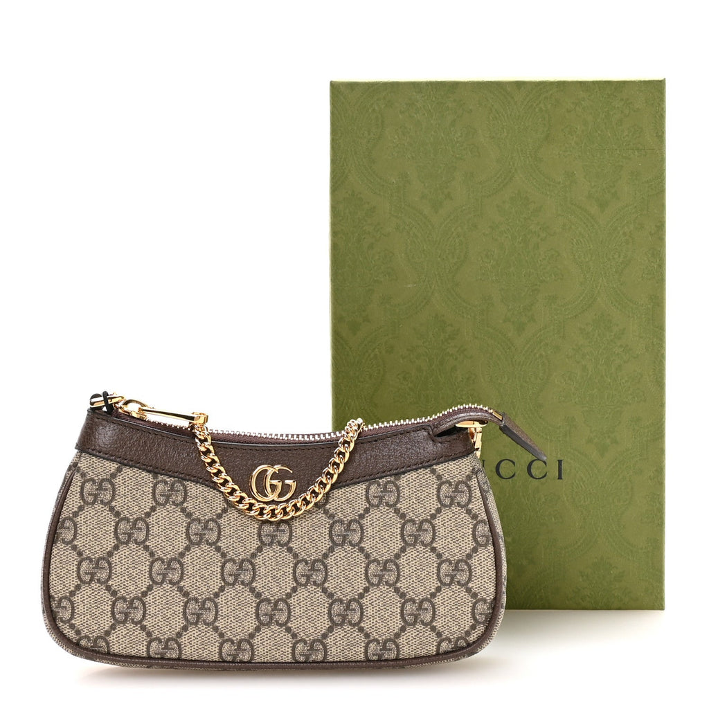 Gucci GG Supreme Monogram Textured Dollar Calfskin Mini Ophidia Chain Bag Beige Ebony