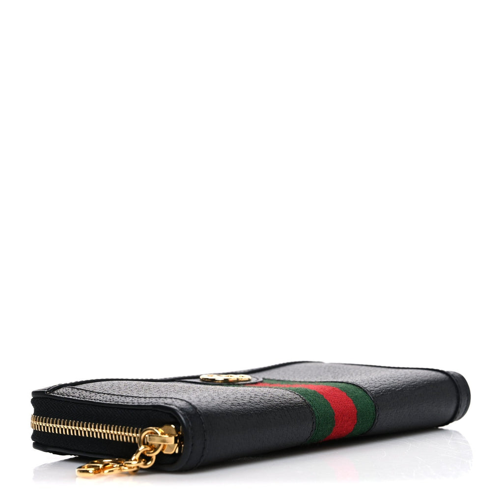 Gucci Calfskin Web Ophidia Zip Around Wallet Black