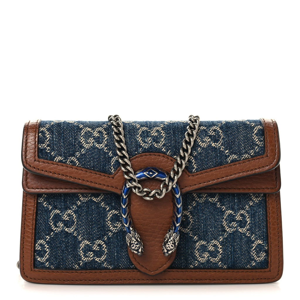 Gucci New Denim GG Monogram Dollar Calfskin Enamel Super Mini Dionysus Shoulder Bag Blue Tea Cuir Epilog Electric Blue