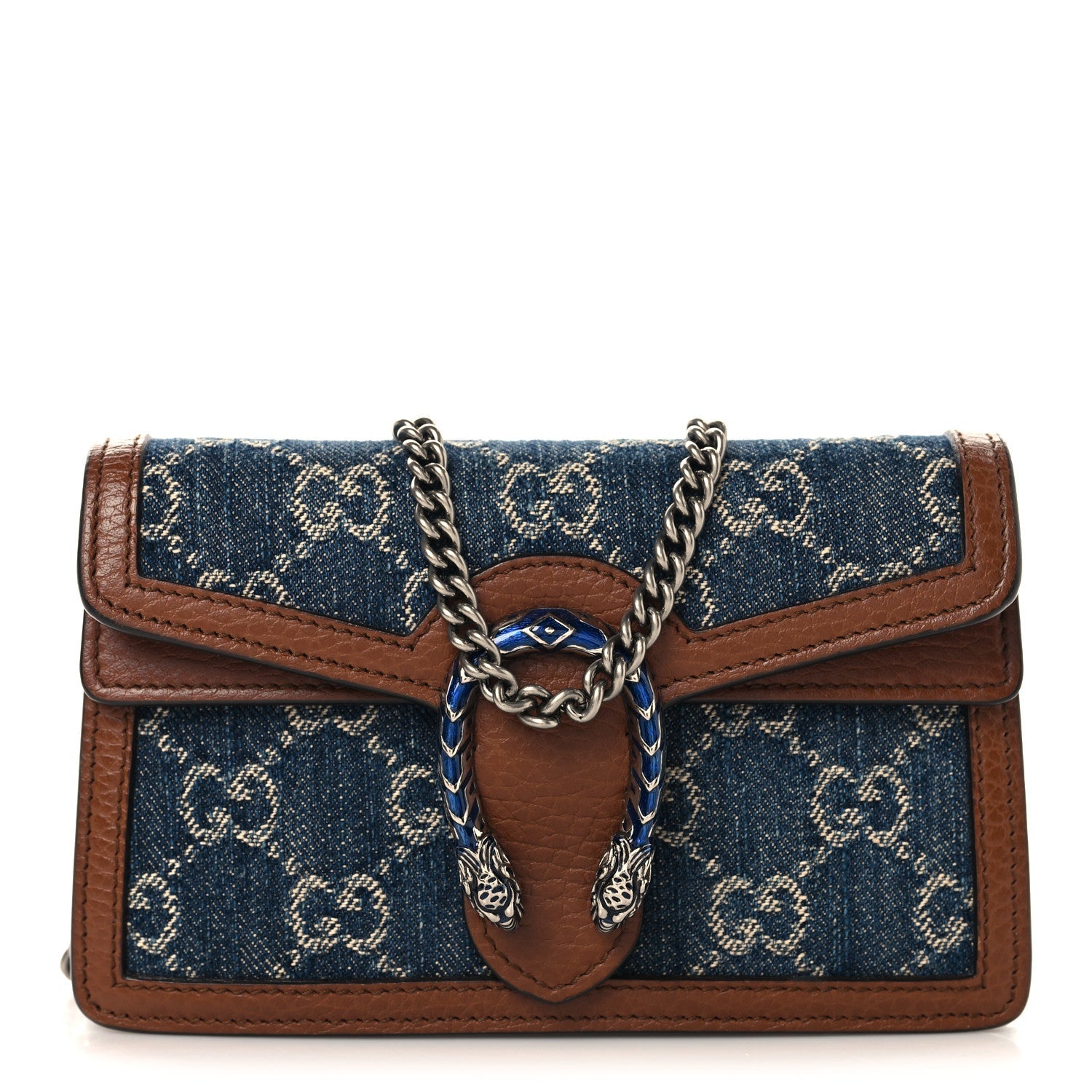 Gucci New Denim GG Monogram Dollar Calfskin Enamel Super Mini Dionysus Shoulder Bag Blue Tea Cuir Epilog Electric Blue