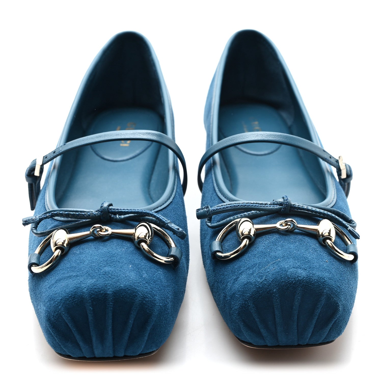 Gucci Kid Scamosciato Horsebit Ballet Flats 37.5 Deep Acqua
