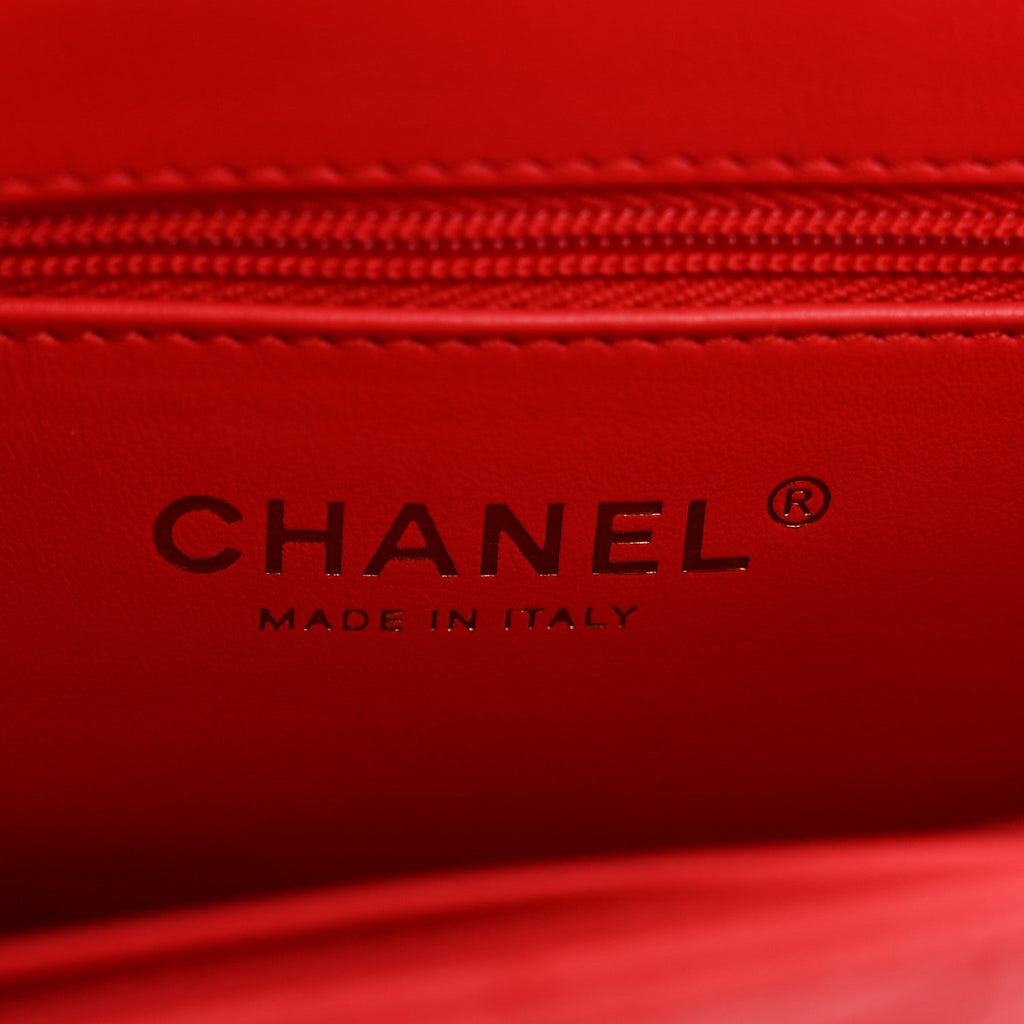 Chanel Shiny Aged Calfskin Quilted Nano Kelly Shopper Red