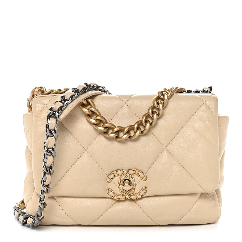 Chanel Lambskin Quilted Medium Chanel 19 Flap Light Beige