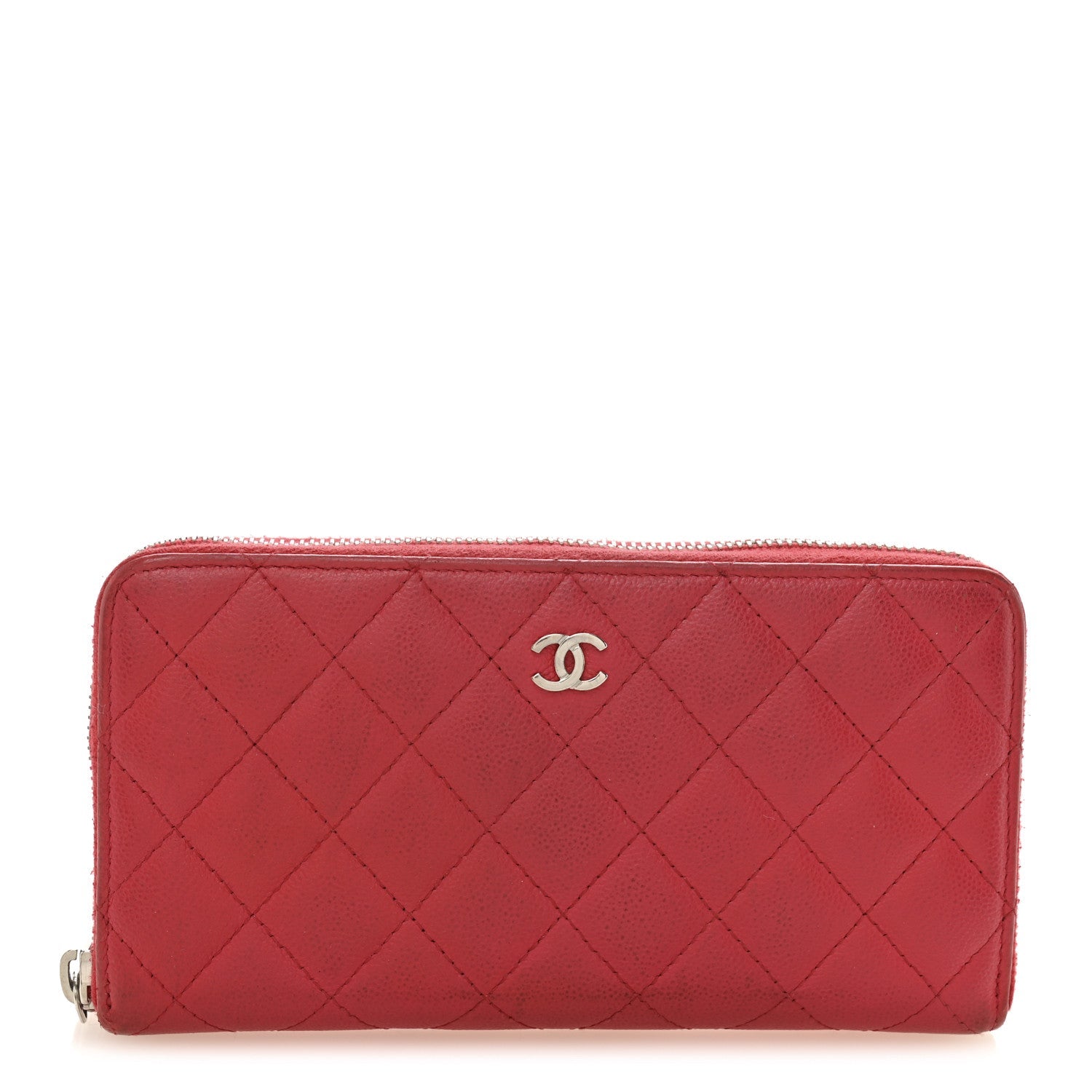 Caviar Quilted Large Gusset Zip Around Wallet Fuchsia