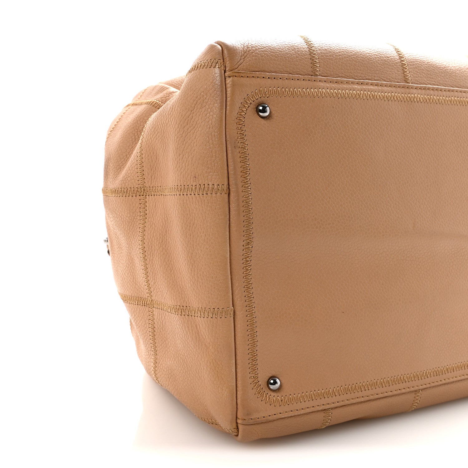 Chanel Caviar Square Stitched Bowler Beige