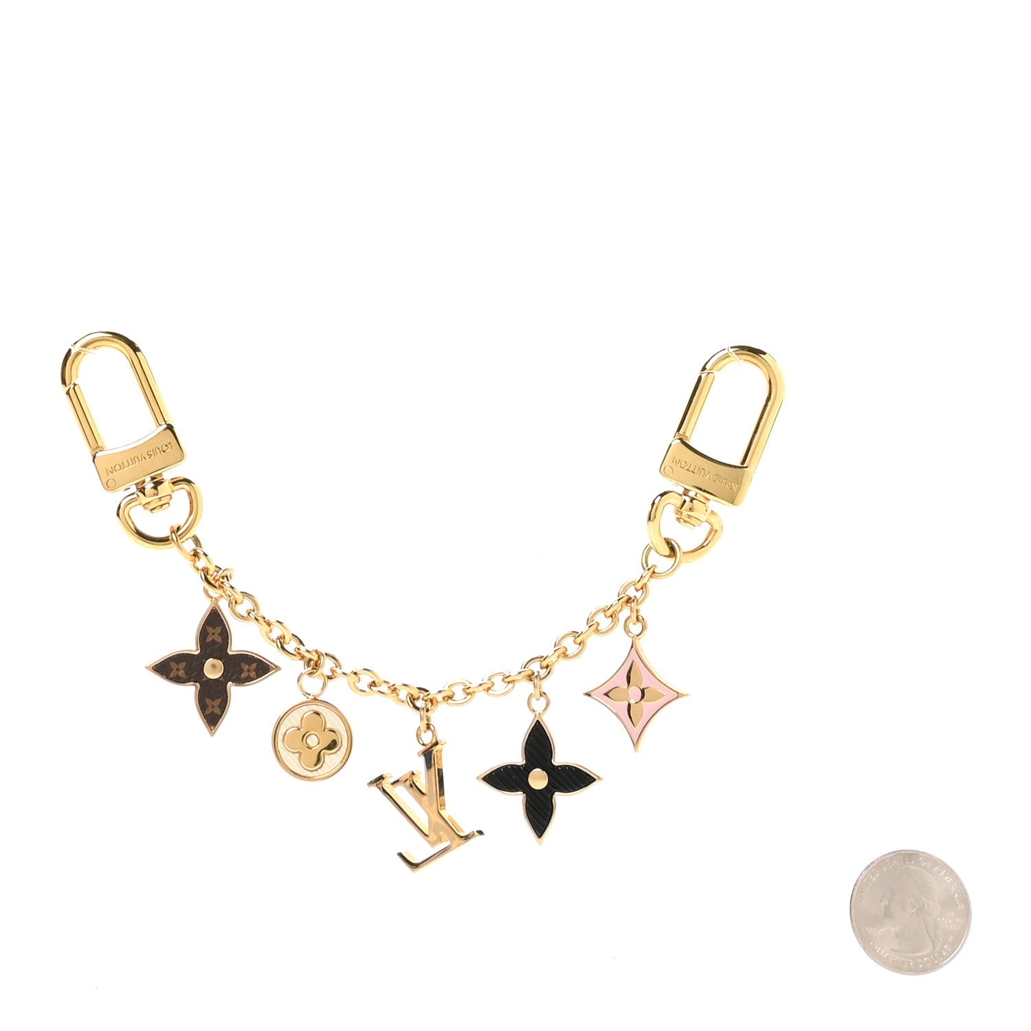 Louis Vuitton Brass Enamel Fleur De Monogram Bag Charm Chain Gold