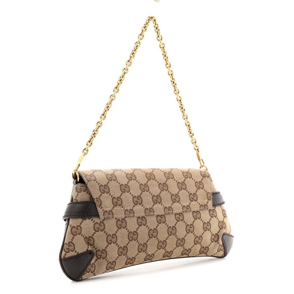 Gucci Monogram Horsebit Clutch Dark Brown