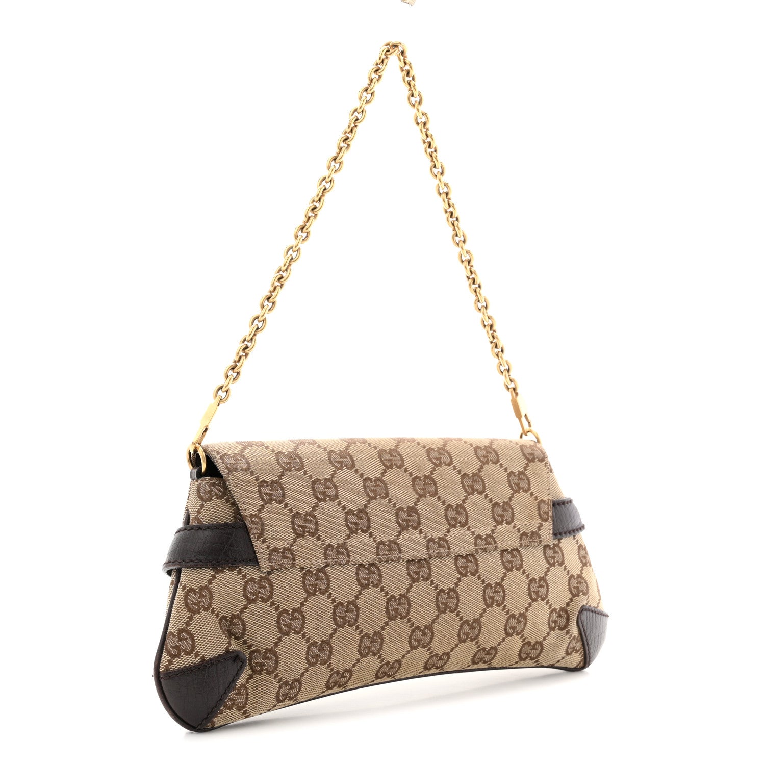 Gucci Monogram Horsebit Clutch Dark Brown