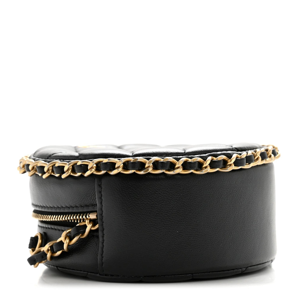 Chanel Lambskin Quilted Chain Around CC Round Clutch With Chain Black