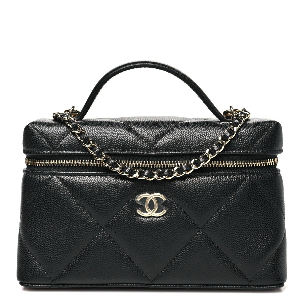 Chanel Caviar Quilted Top Handle Slim Vanity With Chain Black