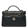 Chanel Caviar Quilted Top Handle Slim Vanity With Chain Black