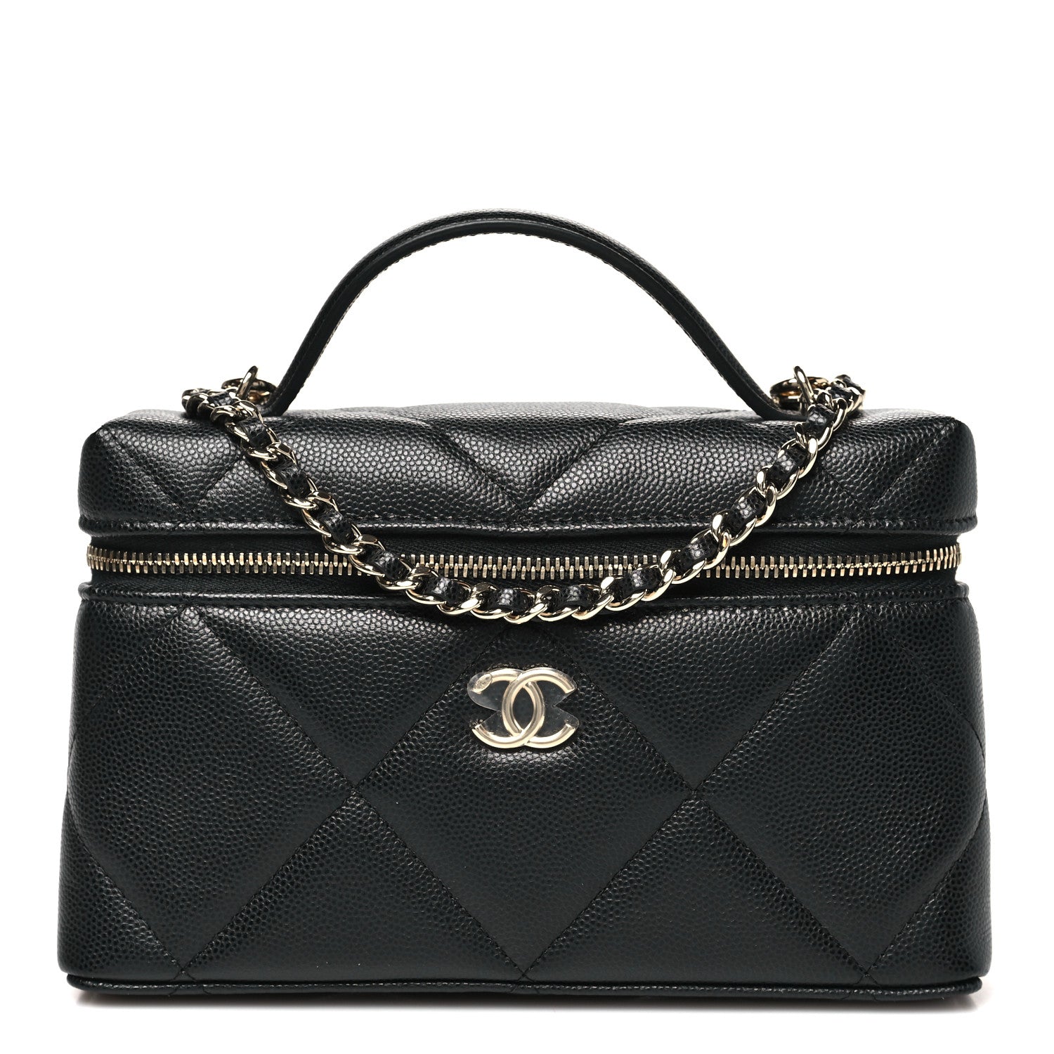 Chanel Caviar Quilted Top Handle Slim Vanity With Chain Black