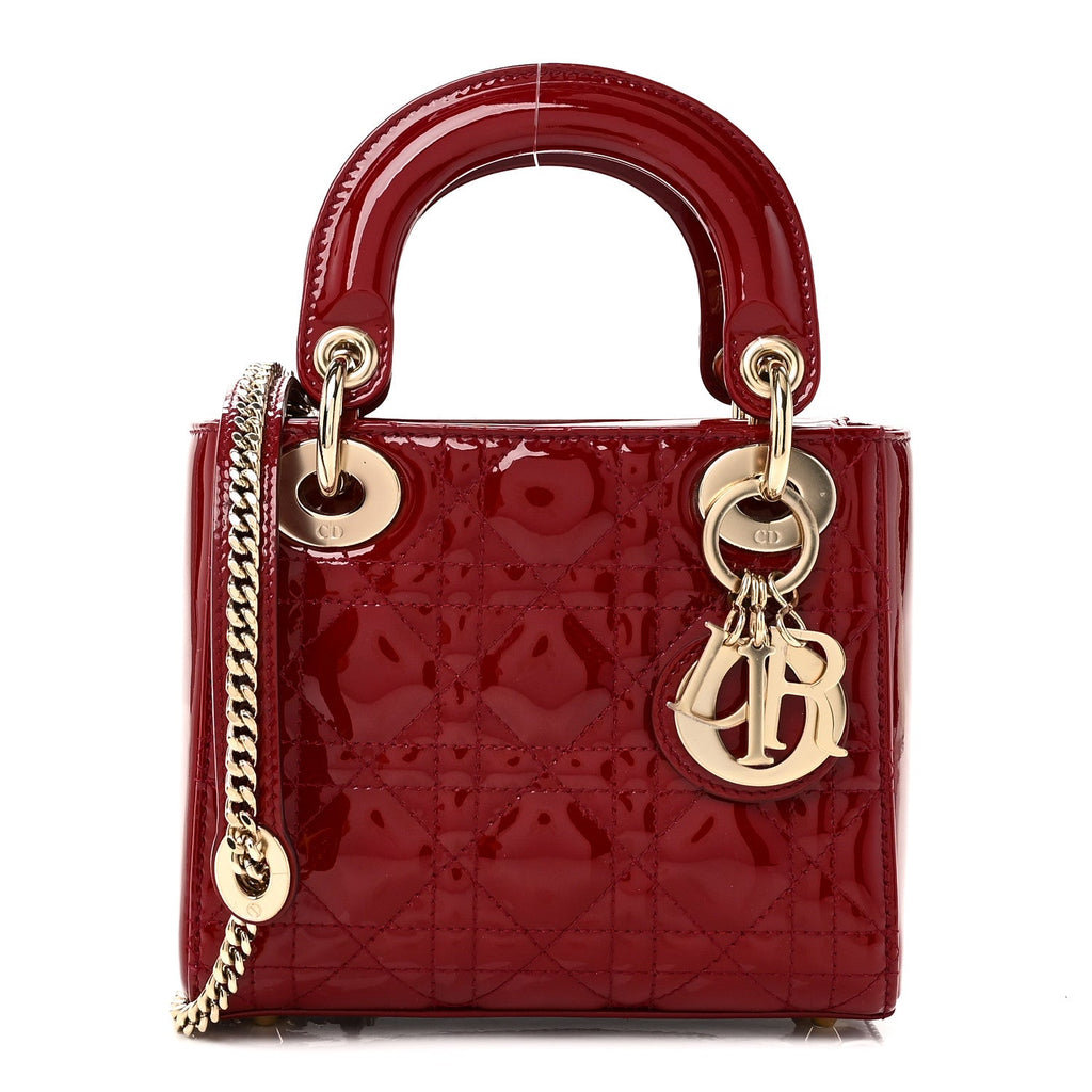 Christian Dior Patent Cannage Mini Lady Dior Red