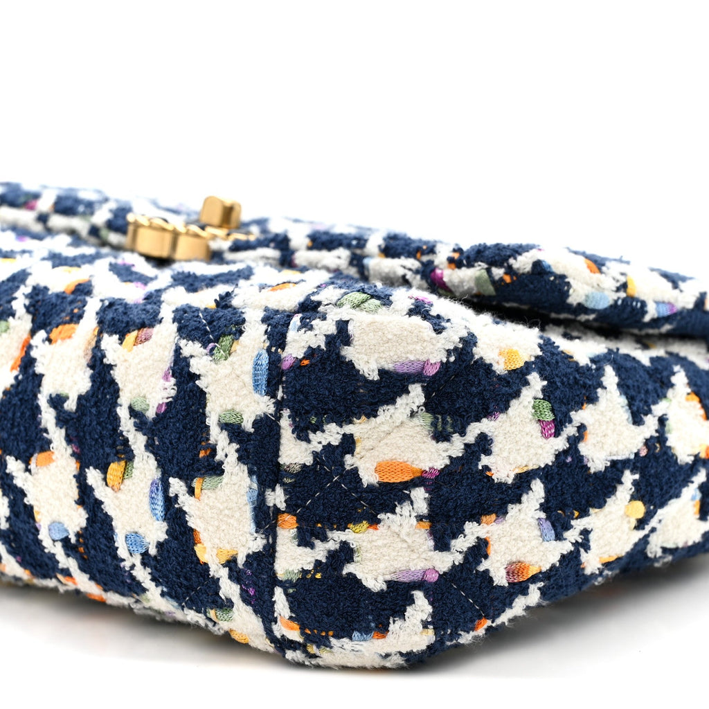 Chanel Tweed Quilted Medium Chanel 19 Flap Ecru Navy Blue Multicolor