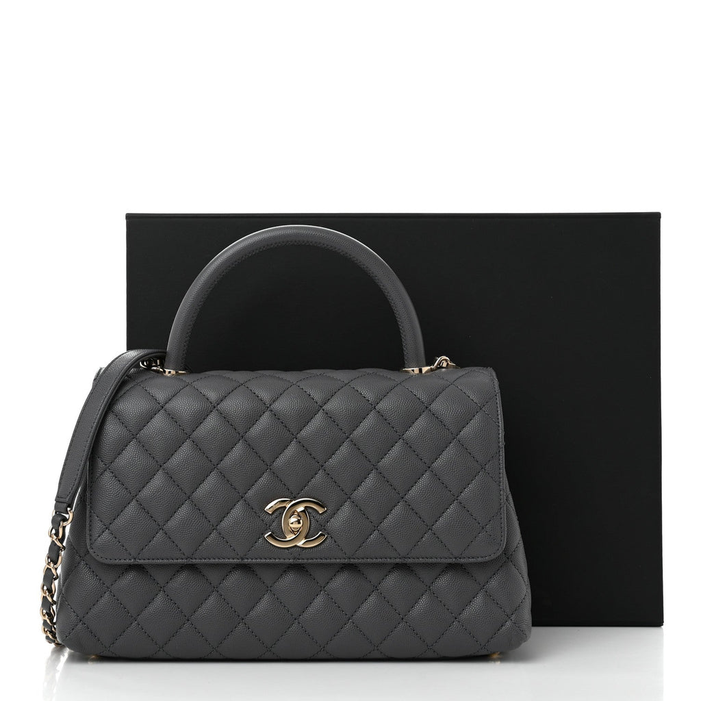Chanel Caviar Quilted Small Coco Handle Flap Dark Grey