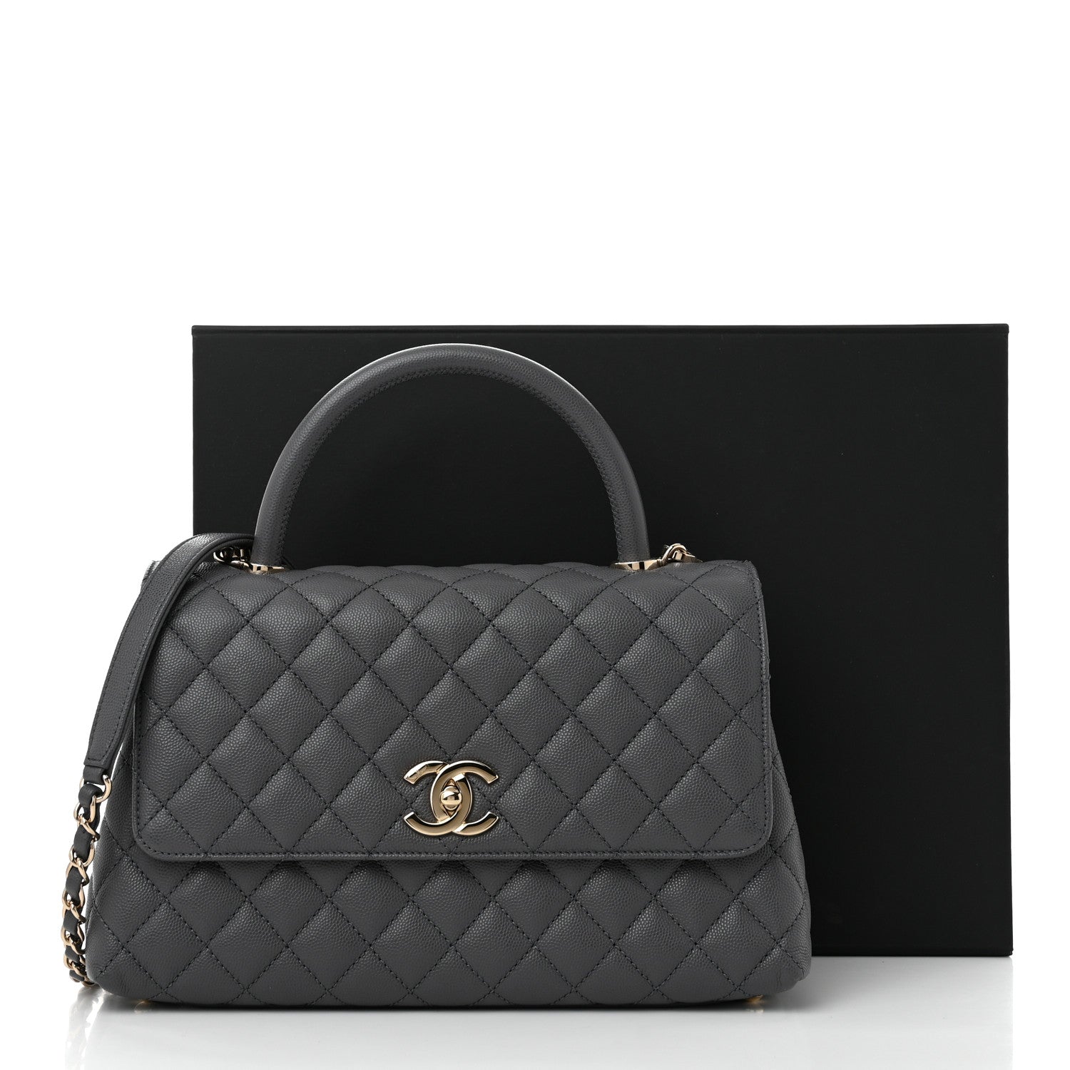 Chanel Caviar Quilted Small Coco Handle Flap Dark Grey