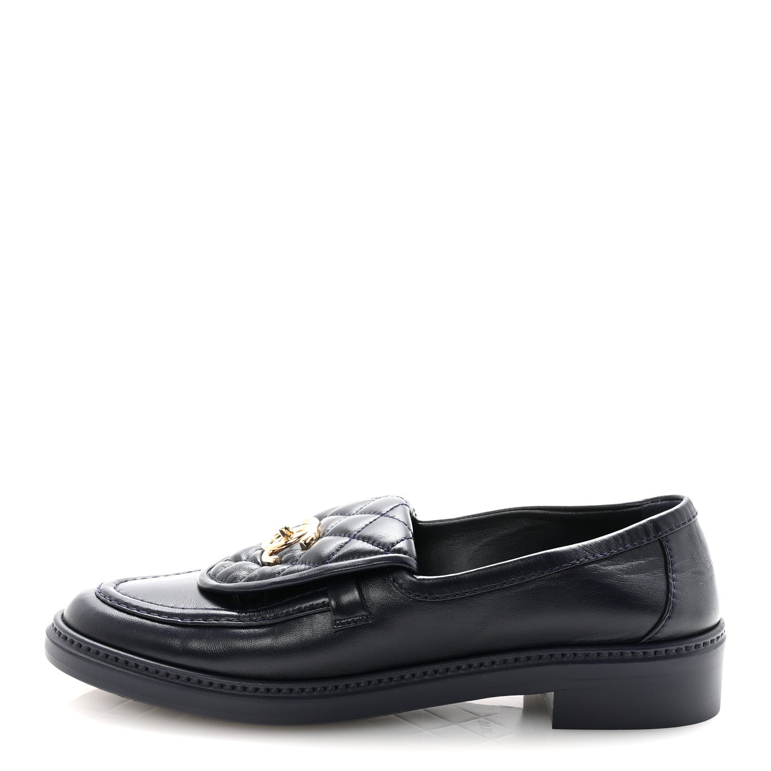 Lambskin Quilted CC Turnlock Loafers 38.5 Navy