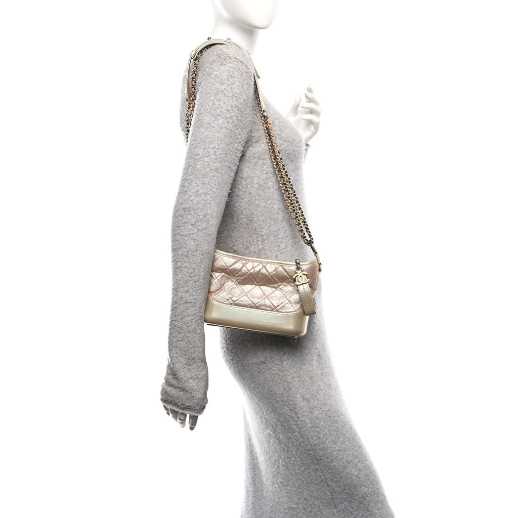Chanel Iridescent Aged Calfskin Quilted Small Gabrielle Hobo Light Pink
