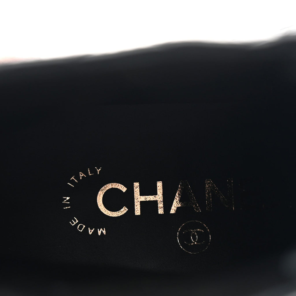 Chanel Shiny Calfskin Quilted Lace Up Combat Boots 36.5 Black
