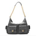 Chanel Shiny Lambskin Quilted Large Trendy Pockets Hobo Grey
