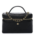Chanel Goatskin Stitched Top Handle Slim Vanity With Chain Black