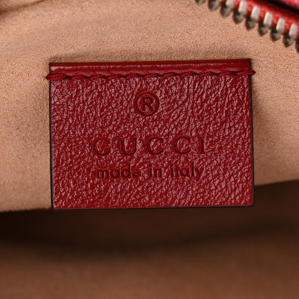 Gucci Glazed Calfskin Matelasse Heart Mini GG Marmont Round Shoulder Bag Romantic Cerise
