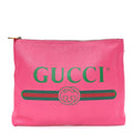 Gucci Pebbled Calfskin Medium Logo Portfolio Clutch Pink Green