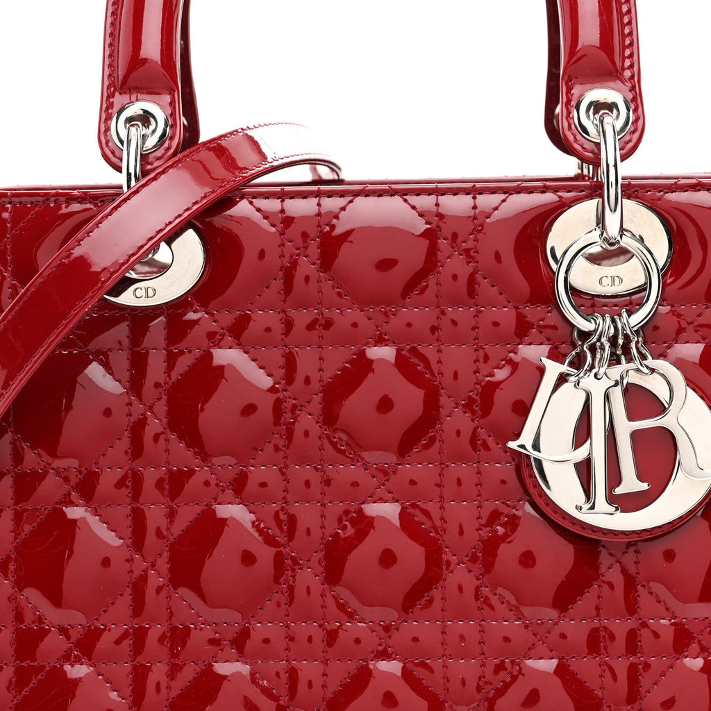 Christian Dior Patent Cannage Medium Lady Dior Red