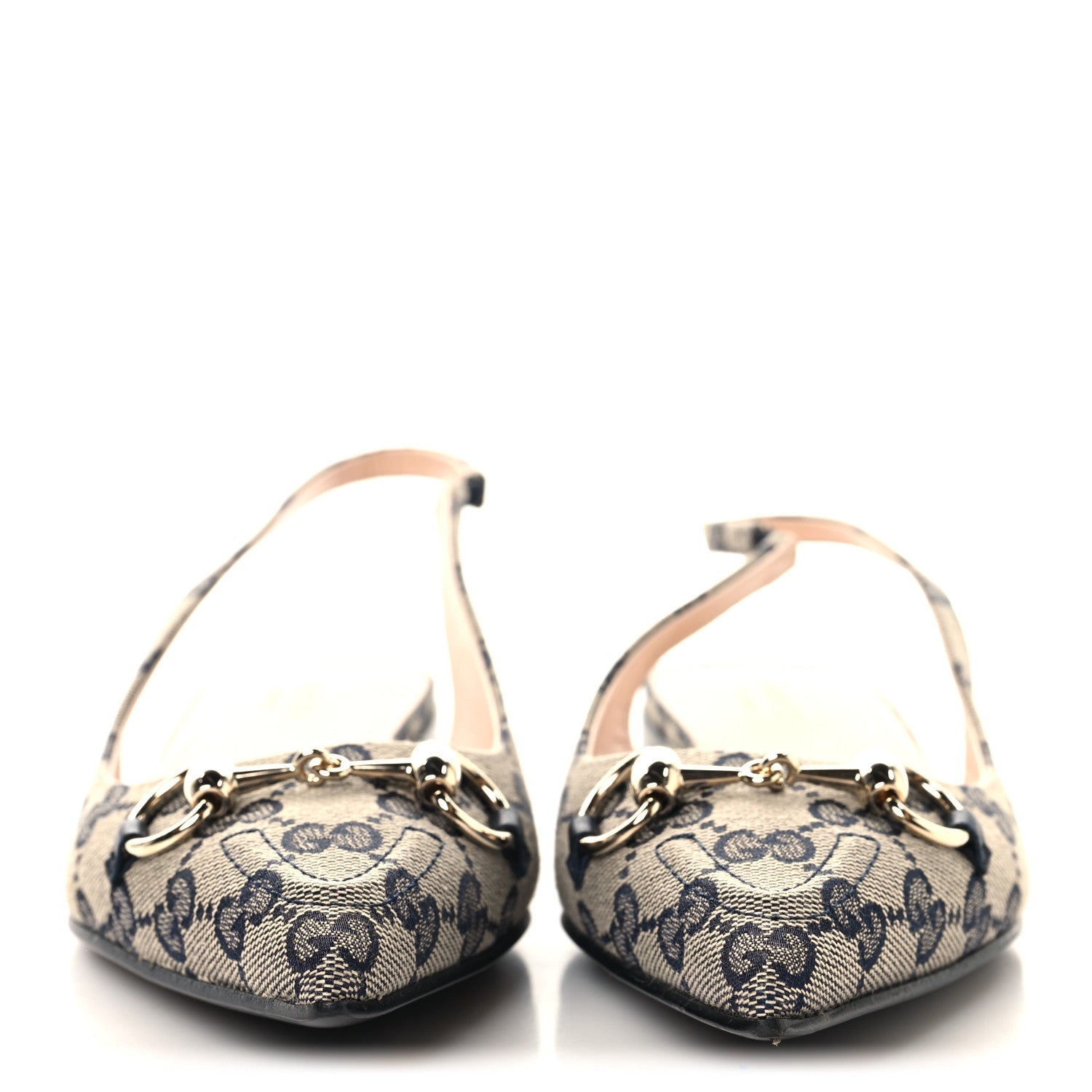 Gucci Monogram Horsebit Womens Slingback Ballet Flat 37.5 Beige Blue