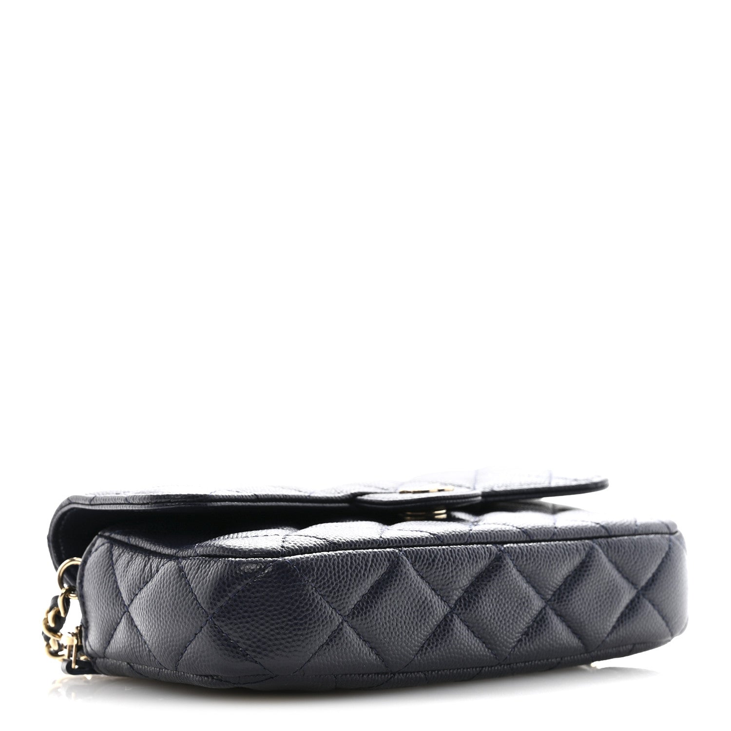 Caviar Quilted Flap Phone Holder With Chain Navy