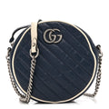 Gucci Azalea Calfskin Matelasse Diagonal Mini Torchon GG Marmont Round Shoulder Bag Blue Agata Mystic White