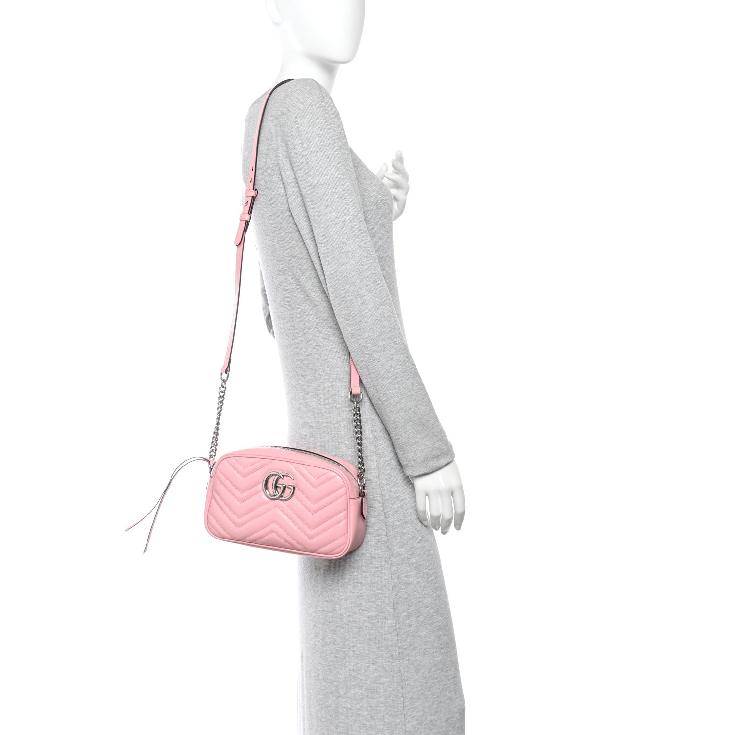 Gucci Calfskin Matelasse Small GG Marmont Chain Shoulder Bag Wild Rose