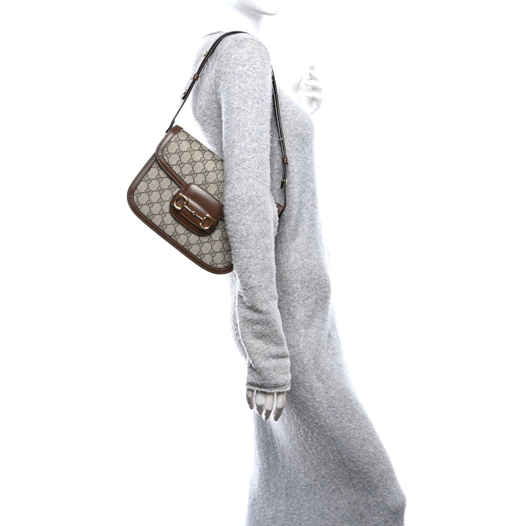 Gucci GG Supreme Monogram Azalea Calfskin Horsebit 1955 Shoulder Bag Beige Brown Sugar