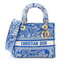 Christian Dior Canvas Toile De Jouy Reverse Embroidered Medium Lady D-Lite Fluorescent Blue