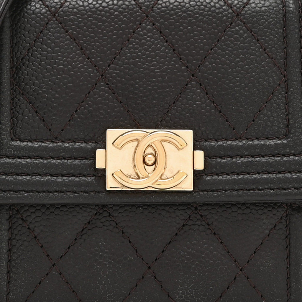 Chanel Caviar Quilted Boy Card Holder On Chain Black