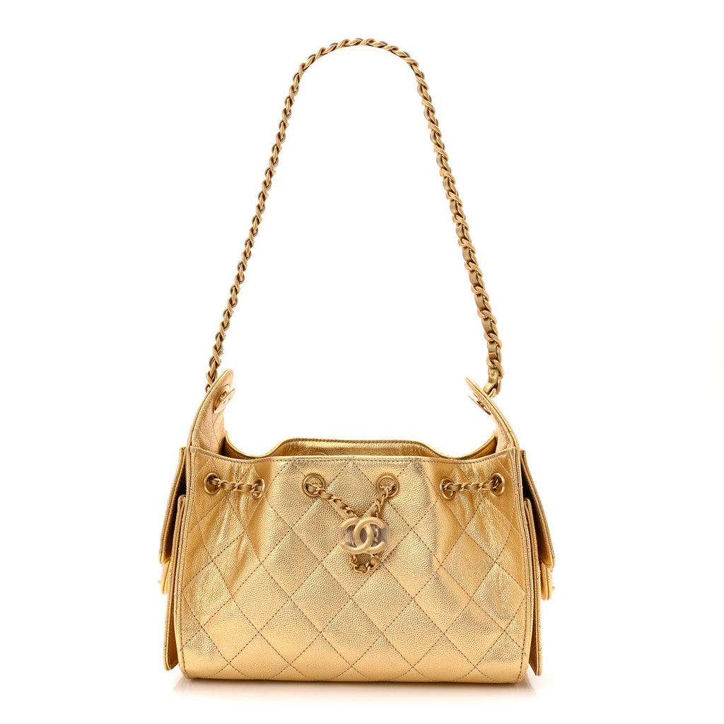 Chanel Metallic Caviar Quilted Mini Chanel 25 Handbag Gold