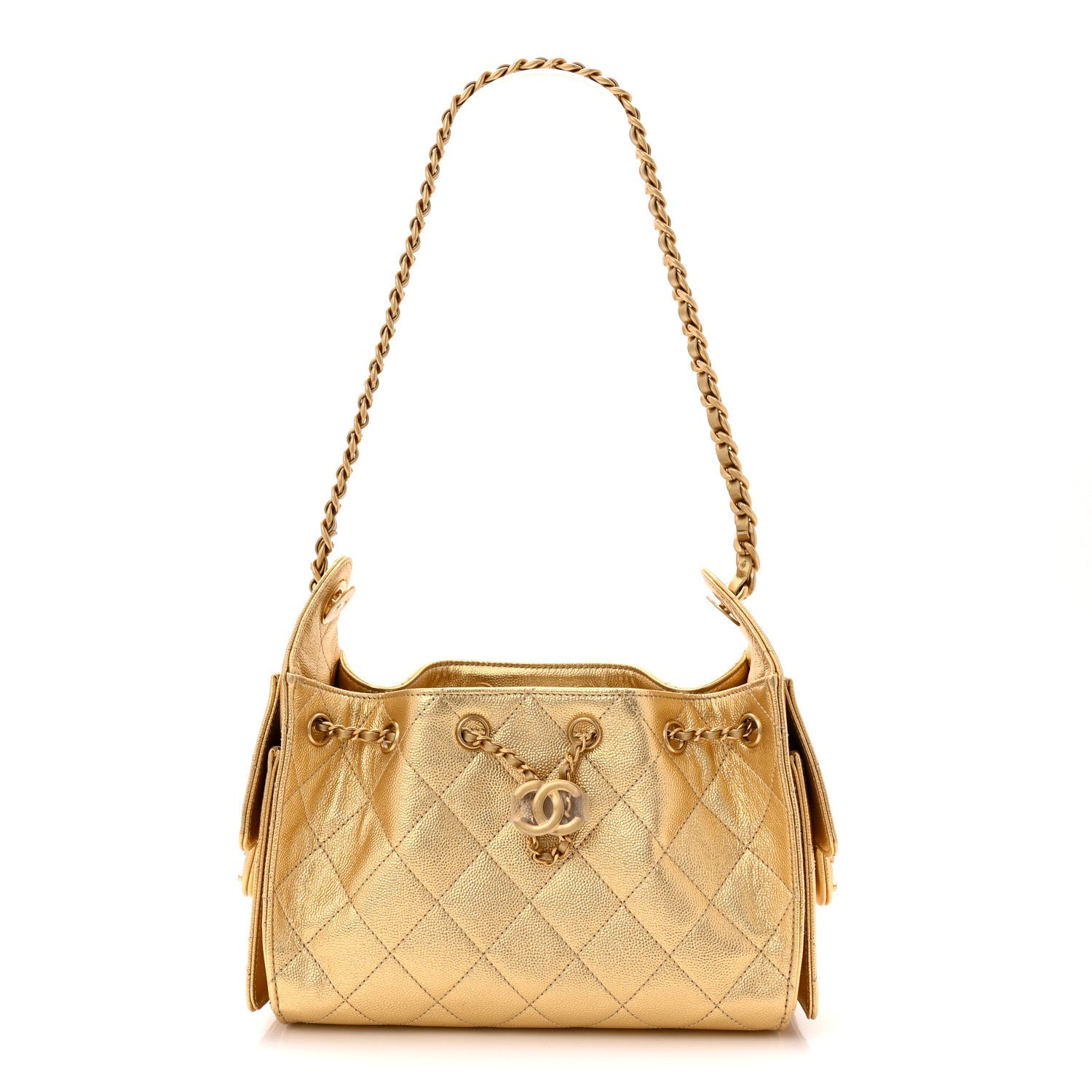 Chanel Metallic Caviar Quilted Mini Chanel 25 Handbag Gold