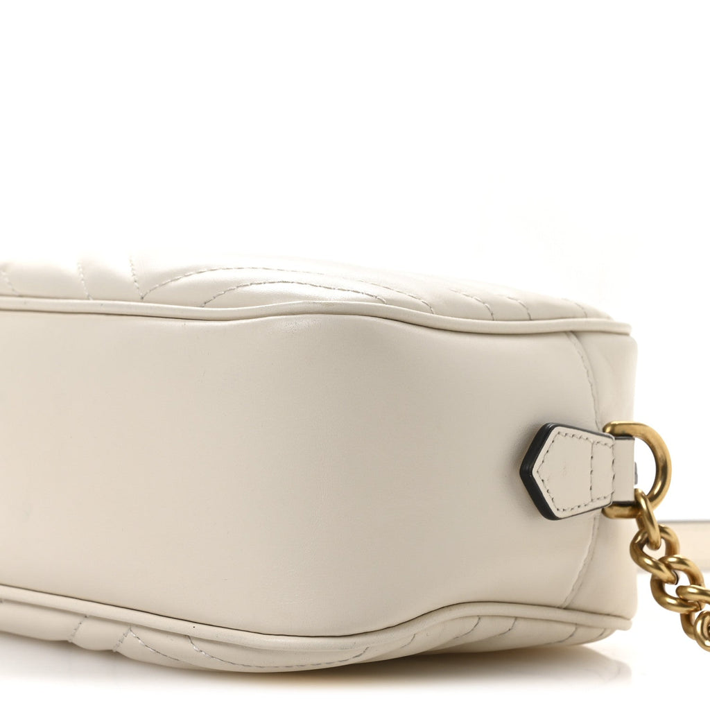 Gucci Calfskin Matelasse Small GG Marmont Chain Shoulder Bag White