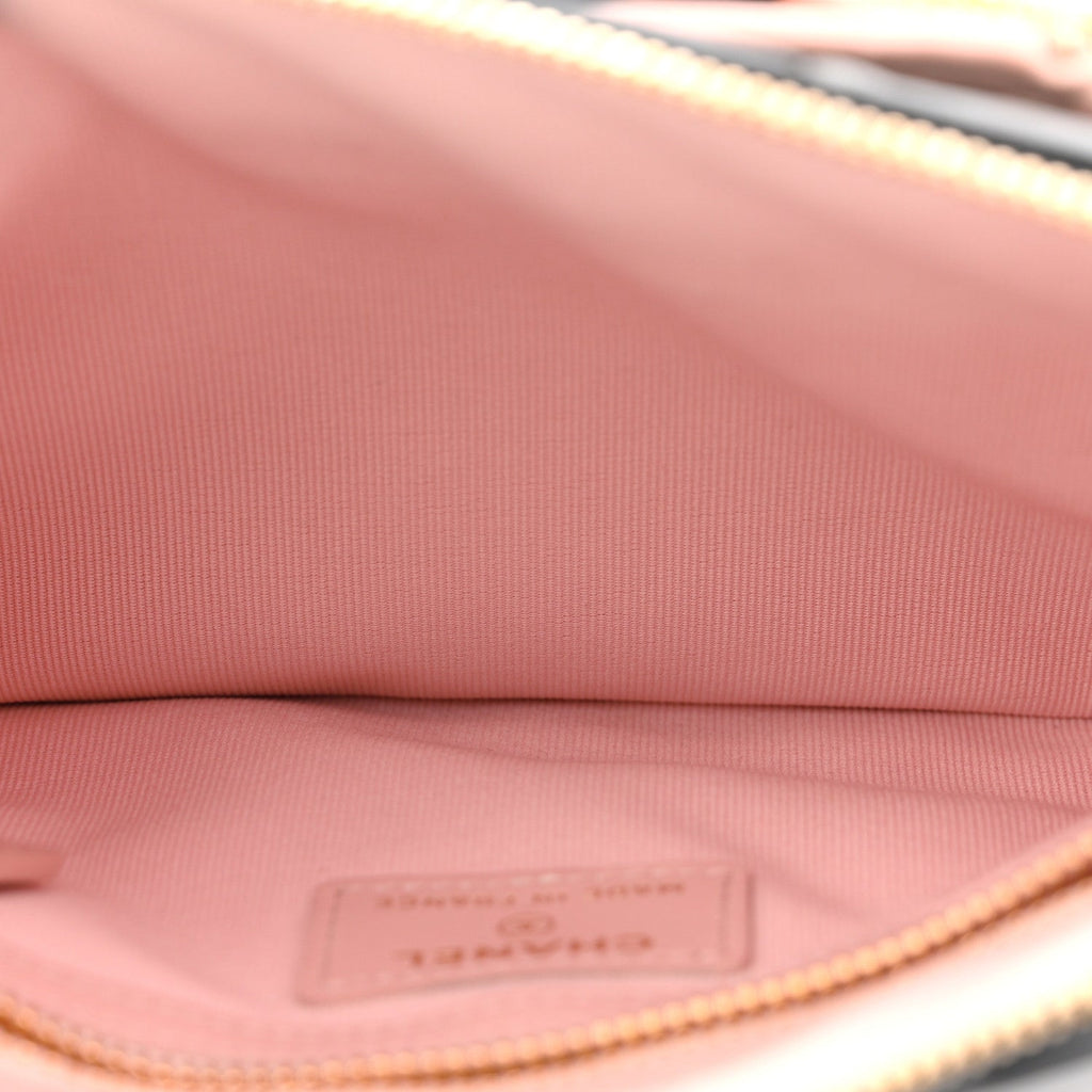 Lambskin Quilted Sunset Boulevard Pouch Case Black Pink