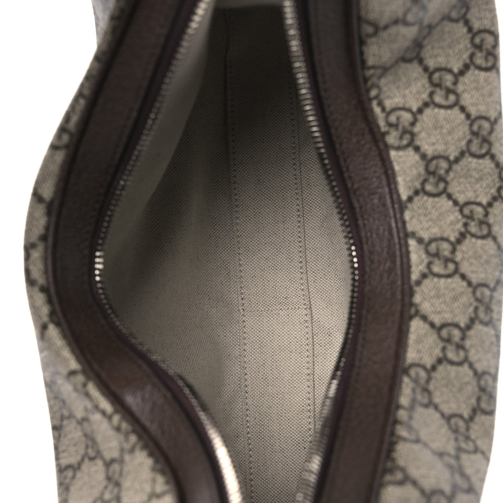 Gucci GG Supreme Monogram Textured Calfskin Web Large Attache Shoulder Bag Beige Ebony New Acero