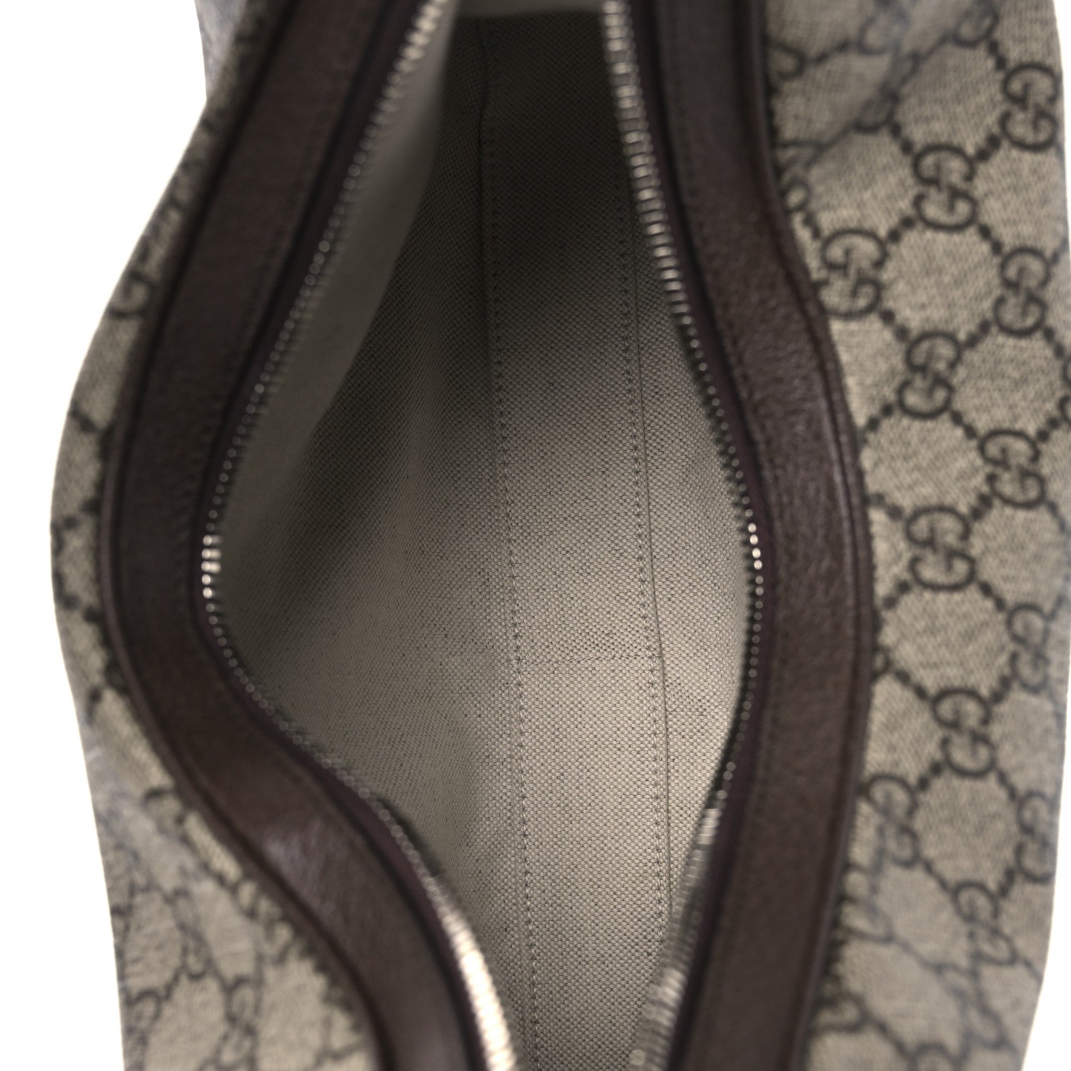 Gucci GG Supreme Monogram Textured Calfskin Web Large Attache Shoulder Bag Beige Ebony New Acero