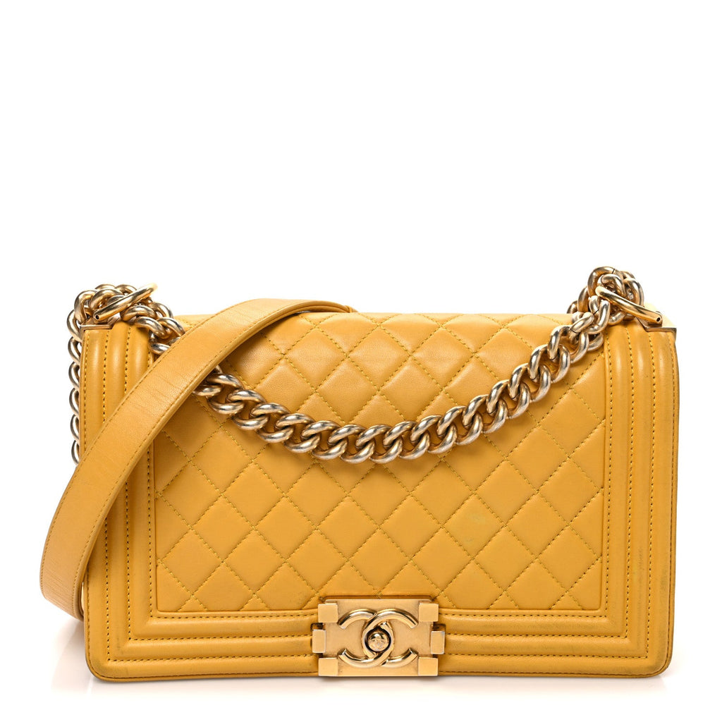 Chanel Lambskin Quilted Medium Boy Flap Yellow