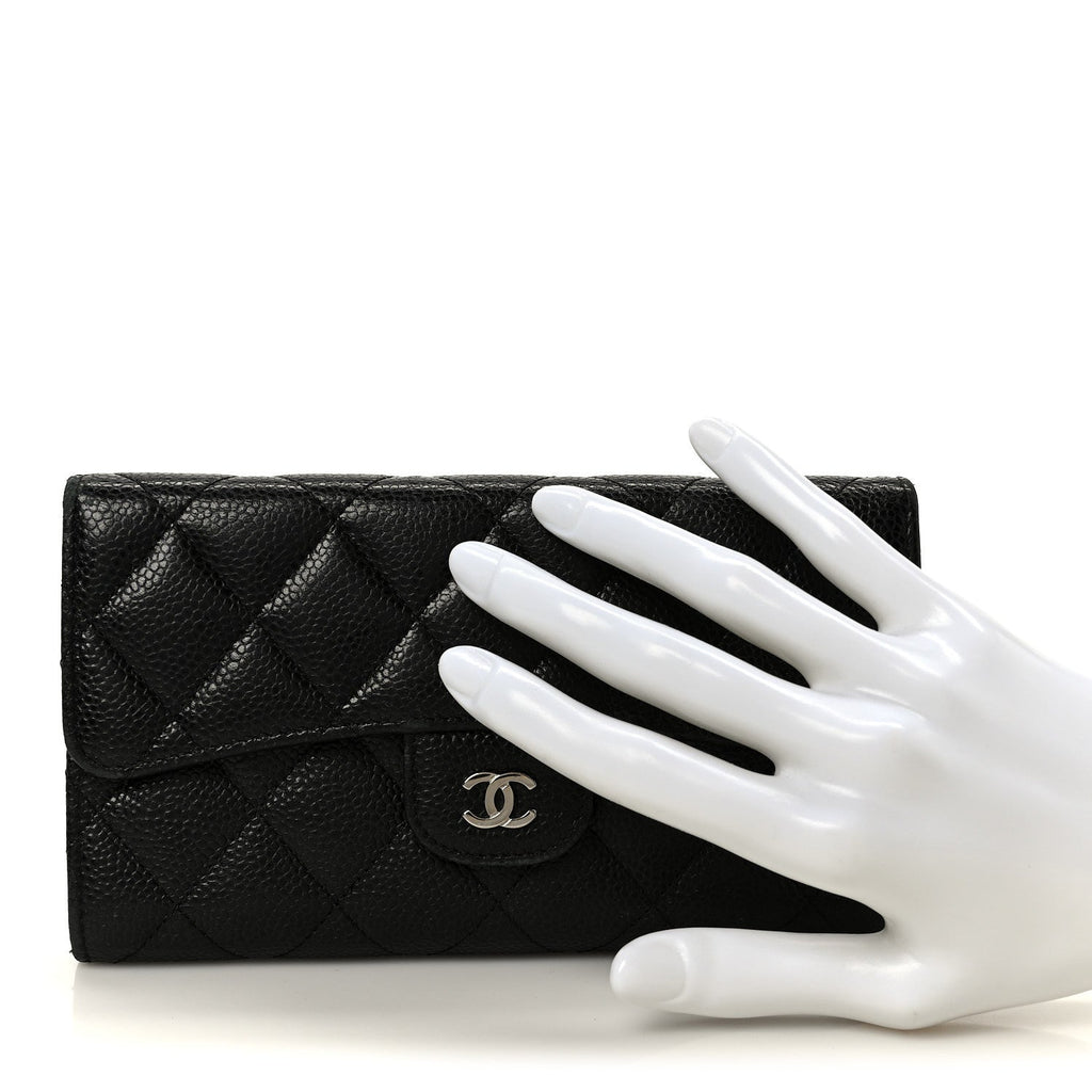 Caviar Quilted Large Flap Wallet Black