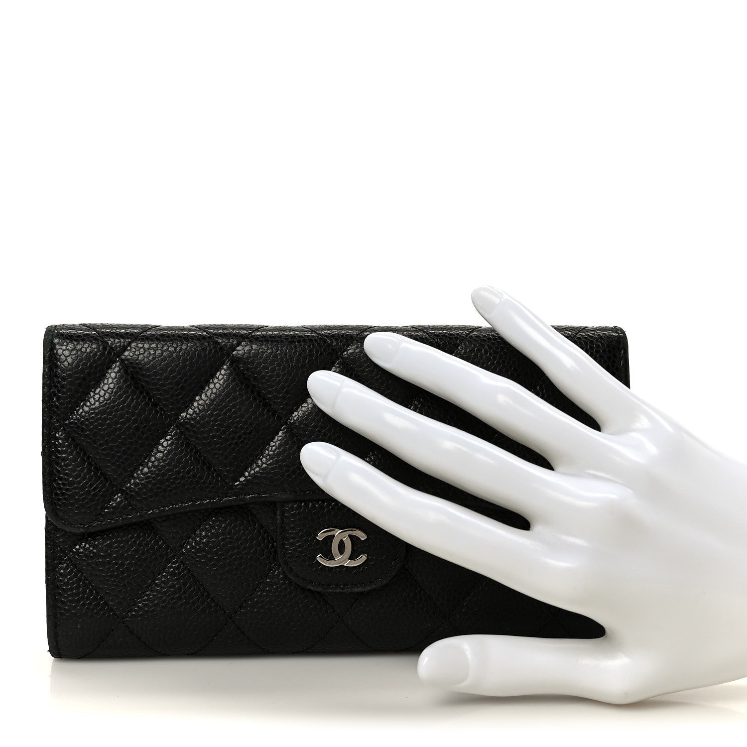 Caviar Quilted Large Flap Wallet Black