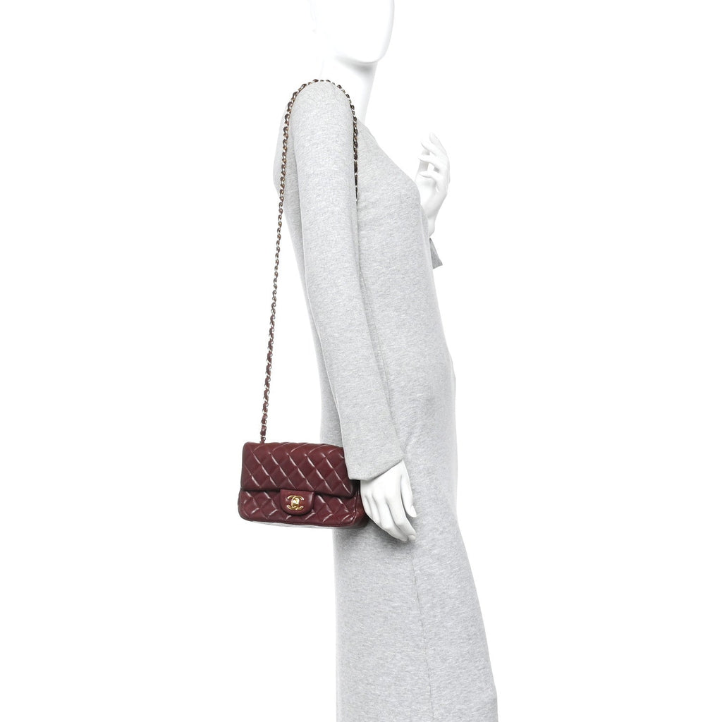 Chanel Lambskin Quilted Mini Rectangular Flap Burgundy