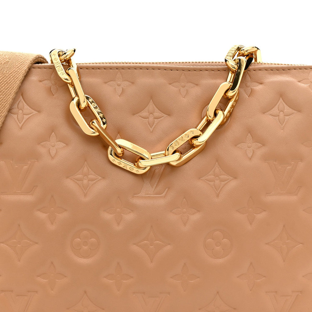 Louis Vuitton Lambskin Embossed Monogram Coussin PM Camel