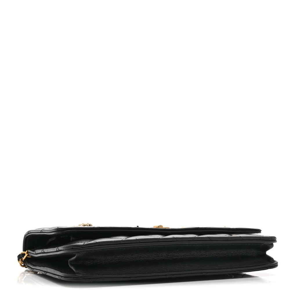 Chanel Aged Calfskin Quilted Lucky Charms 2.55 Reissue Wallet On Chain WOC Black
